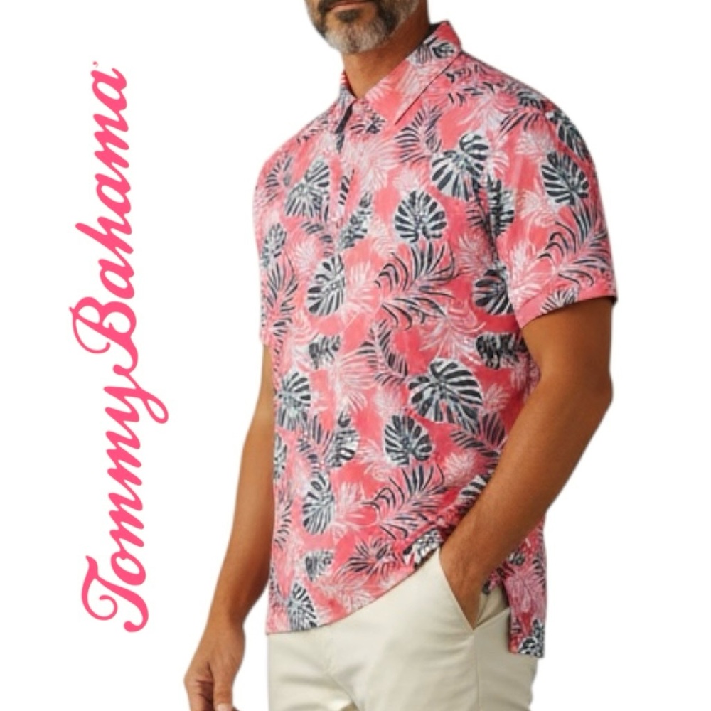 Tommy Bahama Polo Mens Coral Tropical Hawaiian Shirt